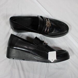 Anne Klein AKqamari Black Wedge Loafer's Slip-On Shoes Size 9 NWOB